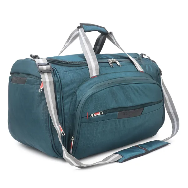 Signature_Teal_Blue_Fabric_Adjustable_Strap_Travel_Duffel_Bag_For_Men_And_Women