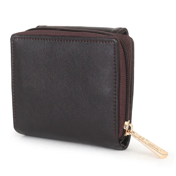 Signature_Black_Leather_Compact_Zipper_Wallet_For_Women