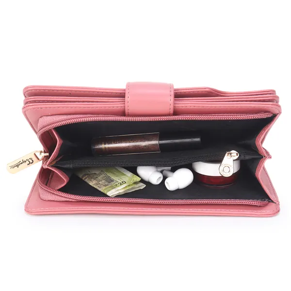 Signature_Pink_Faux_Leather_Wrist_Strap_Wallet_For_Women