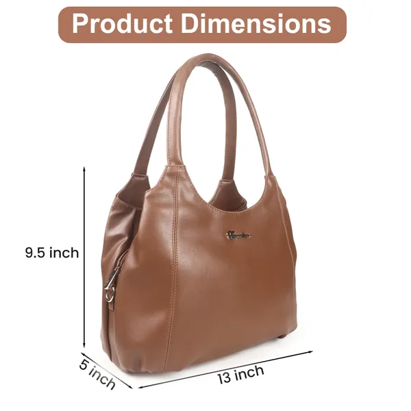 Signature_Brown_Leather_Metal_Buckle_Zipper_Handbag_For_Women
