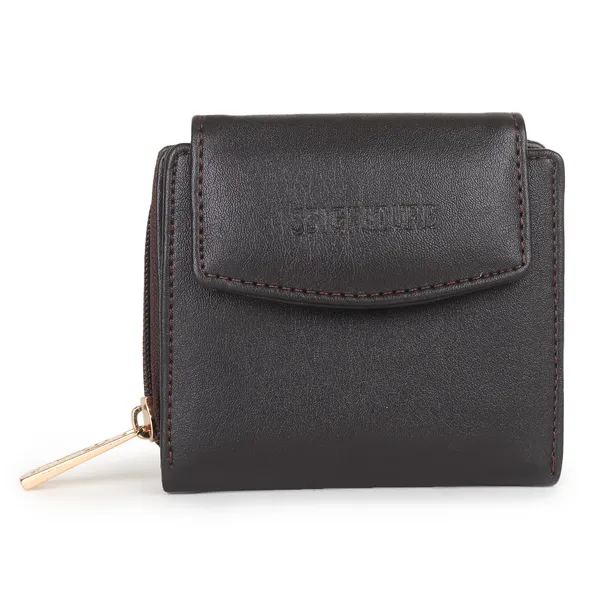 Signature_Black_Leather_Compact_Zipper_Wallet_For_Women