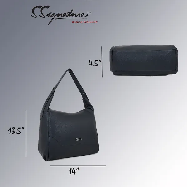 Signature_Navy_Blue_Faux_Leather_Adjustable_Strap_Hobo_Shoulder_Bag_For_Women