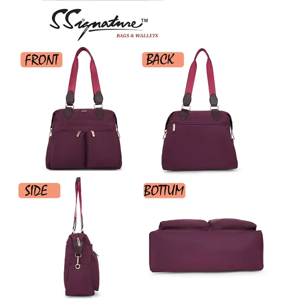 Signature_Purple_Faux_Leather_Multi_Compartment_Shoulder_Bag_For_Women