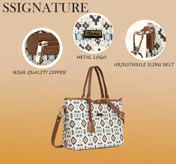 Signature_Multicolor_Fabric_Geometric_Print_Leather_Trim_Tote_Bag_For_Women
