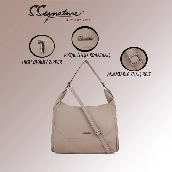 Signature_Pink_Faux_Leather_Adjustable_Strap_Shoulder_Bag_For_Women