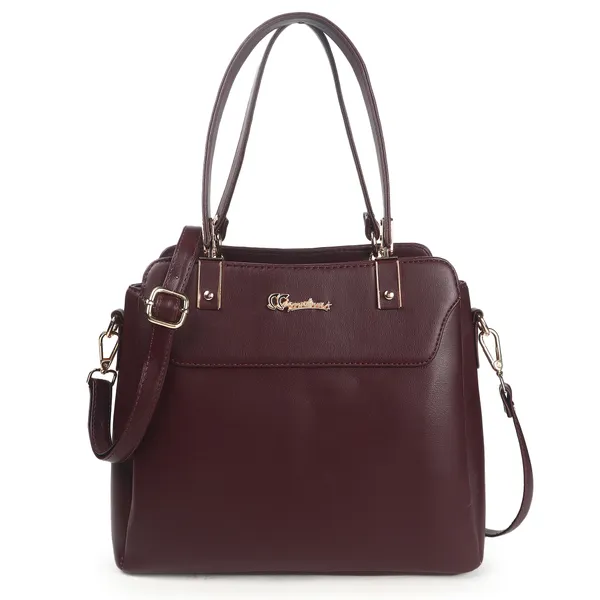 Signature_Maroon_Faux_Leather_Metal_Buckle_Zip_Shoulder_Bag_For_Women