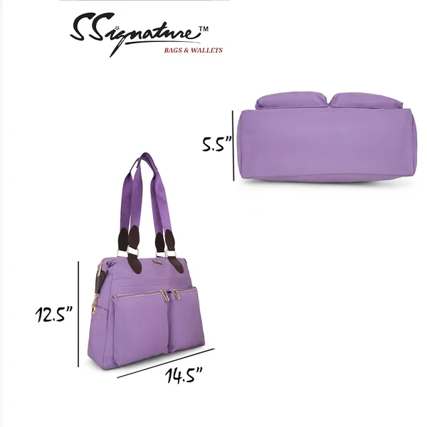 Signature_Purple_Faux_Leather_Multi_Pocket_Diaper_Bag_For_Parents_And_Babies