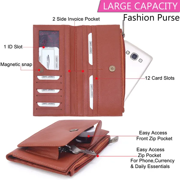 Signature_Tan_Brown_Leather_Multiple_Card_Slots_Wallet_For_Women