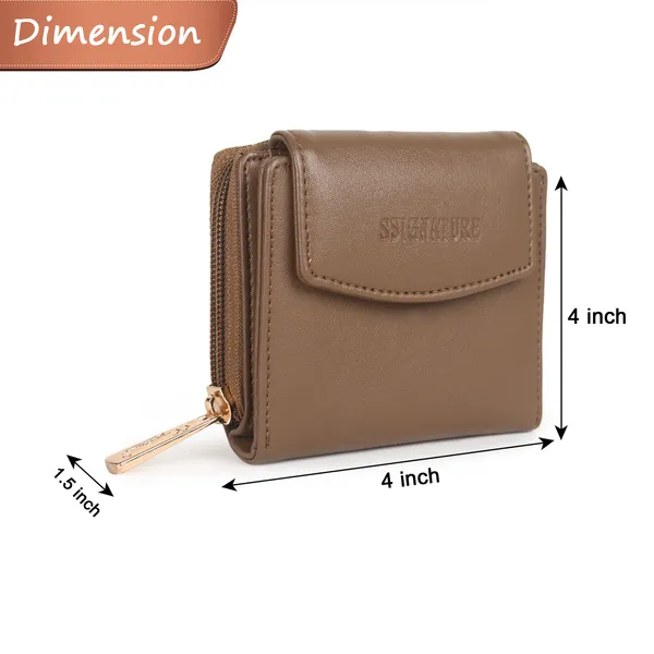 Signature_Brown_Faux_Leather_Tri_Fold_Zipper_Wallet_For_Women