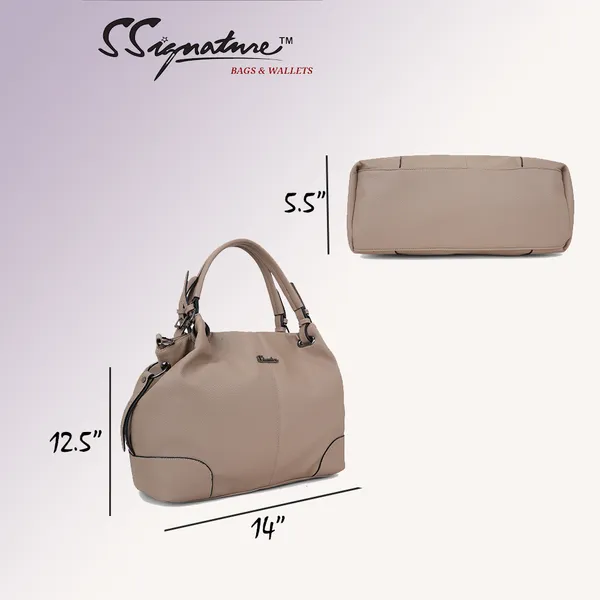 Signature_Beige_Leather_Adjustable_Handle_Handbag_For_Women