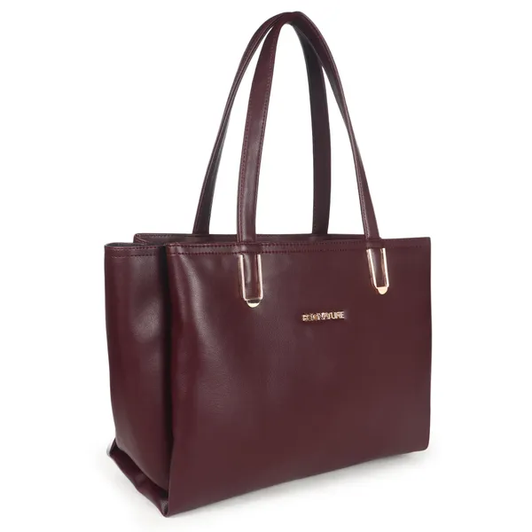 Signature_Maroon_Leather_Metallic_Zip_Handbag_For_Women