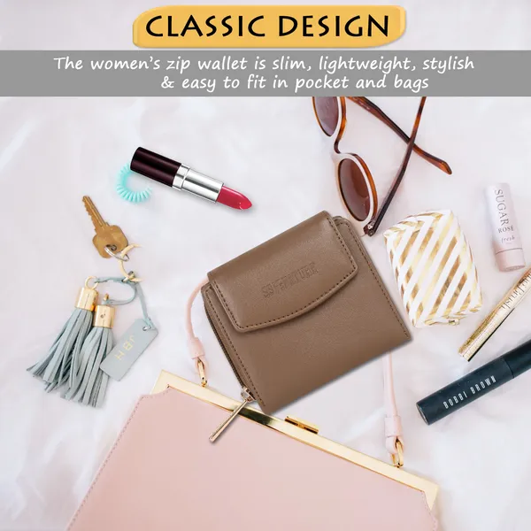 Signature_Brown_Faux_Leather_Tri_Fold_Zipper_Wallet_For_Women