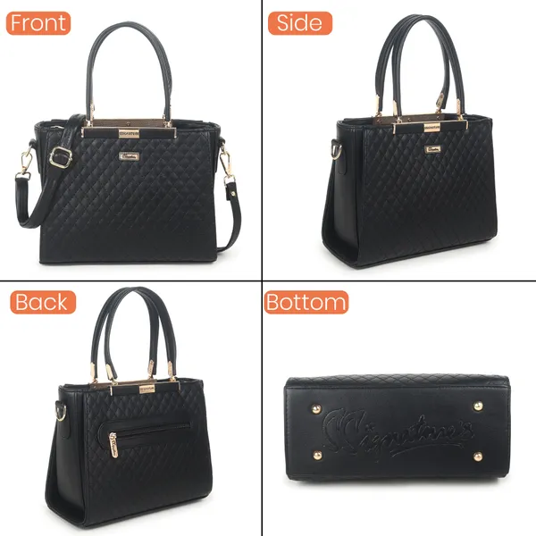 Signature_Black_Quilted_Faux_Leather_Gold_Hardware_Handbag_For_Women