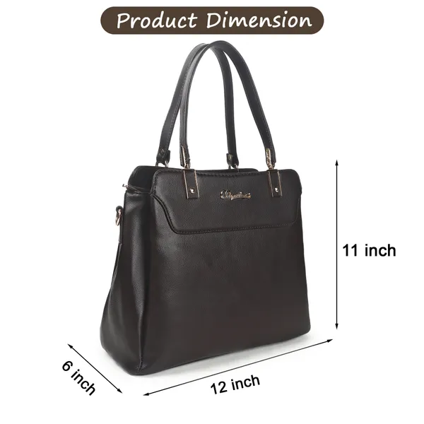 Signature_Black_Faux_Leather_Metallic_Zip_Detachable_Strap_Handbag_For_Women