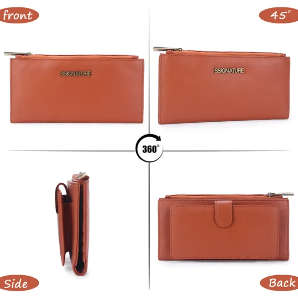 Signature_Tan_Brown_Leather_Multiple_Card_Slots_Wallet_For_Women