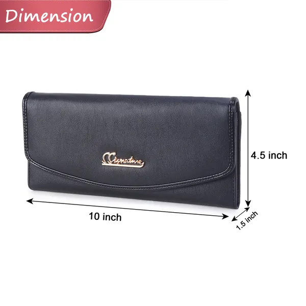 Signature_Black_Faux_Leather_Flap_Closure_Wallet_For_Women