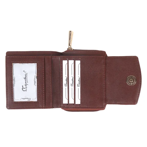 Signature_Brown_Leather_Bi_Fold_Zipper_Wallet_For_Men_And_Women