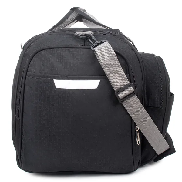 Signature_Black_Fabric_Waterproof_Adjustable_Strap_Duffel_Bag_For_Men_And_Women