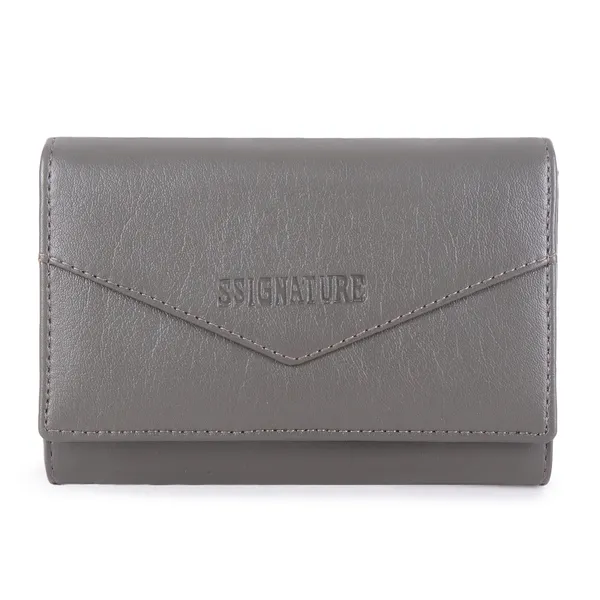 Signature_Grey_Leather_Tri_Fold_Compact_Wallet_For_Women