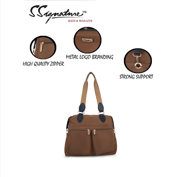 Signature_Brown_Faux_Leather_Adjustable_Strap_Tote_Bag_For_Women