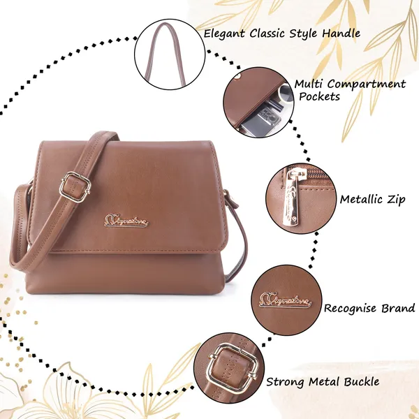 Signature_Brown_Faux_Leather_Adjustable_Strap_Sling_Bag_For_Women