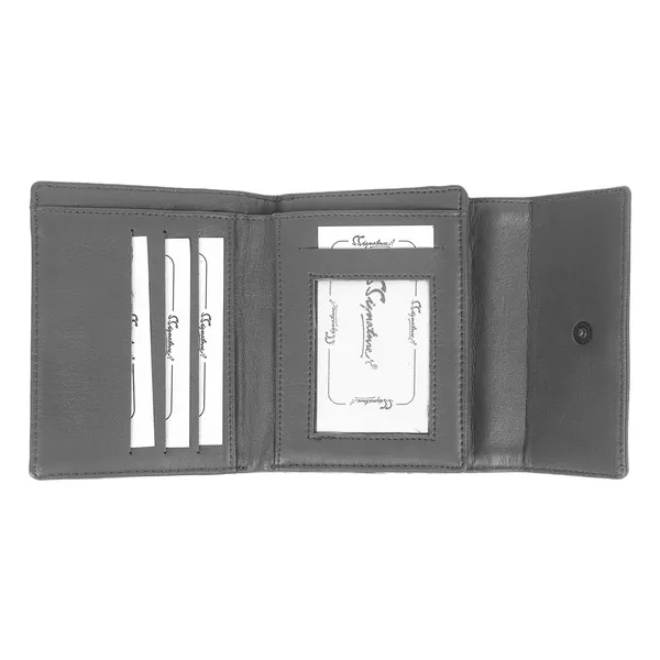 Signature_Grey_Leather_Tri_Fold_Coin_Pocket_Wallet_For_Men