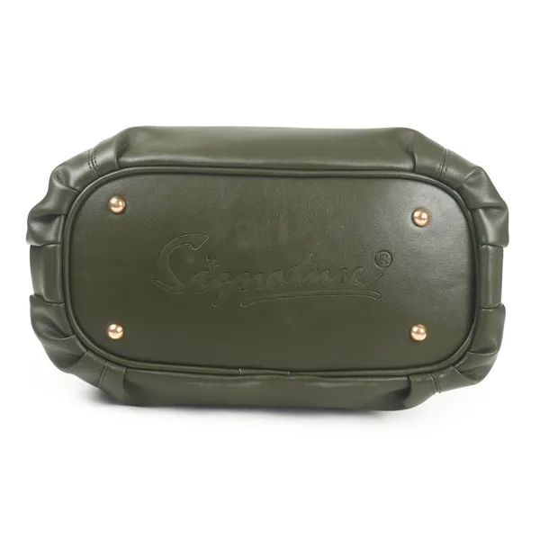 Signature_Olive_Green_Faux_Leather_Metal_Buckle_Zipper_Handbag_For_Women
