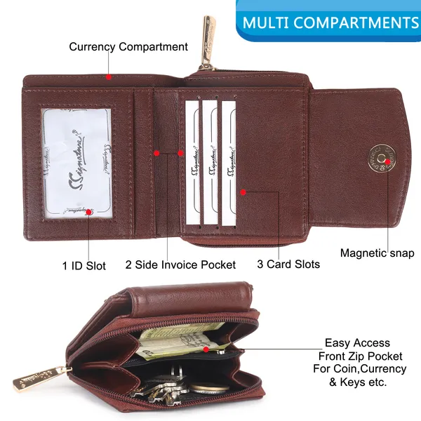 Signature_Brown_Leather_Bi_Fold_Zipper_Wallet_For_Men_And_Women