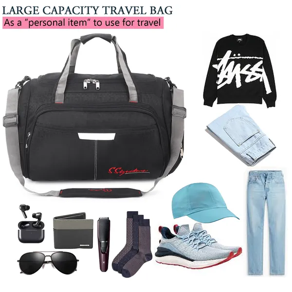 Signature_Black_Fabric_Multi_Compartment_Shoulder_Strap_Duffel_Bag_For_Men_And_Women