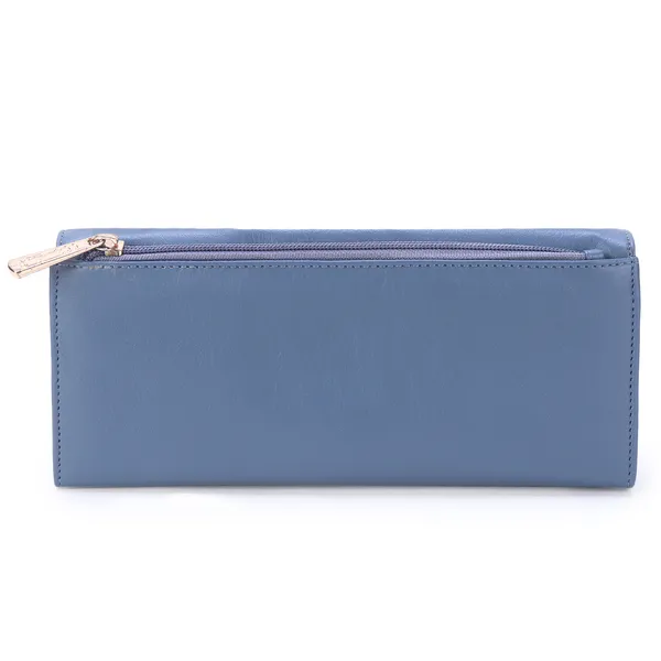 Signature_Blue_Leather_Ring_Closure_Long_Wallet_For_Women