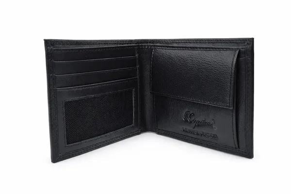 Signature_Black_Leather_Coin_Pouch_Bi_Fold_Wallet_For_Men