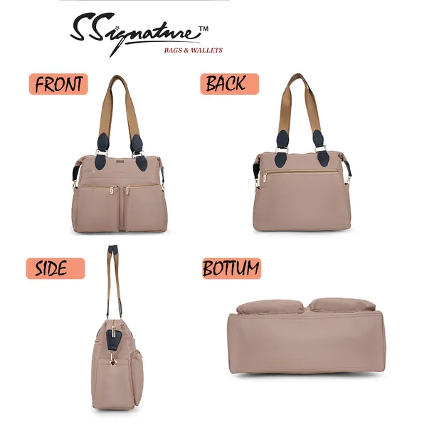 Signature_Beige_Fabric_Multi_Compartment_Adjustable_Strap_Diaper_Bag