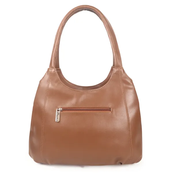 Signature_Brown_Leather_Metal_Buckle_Zipper_Handbag_For_Women