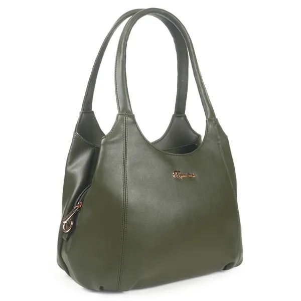 Signature_Olive_Green_Faux_Leather_Metal_Buckle_Zipper_Handbag_For_Women