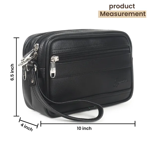 Signature_Black_Leather_Multi_Compartment_Wristlet_Pouch_For_Women