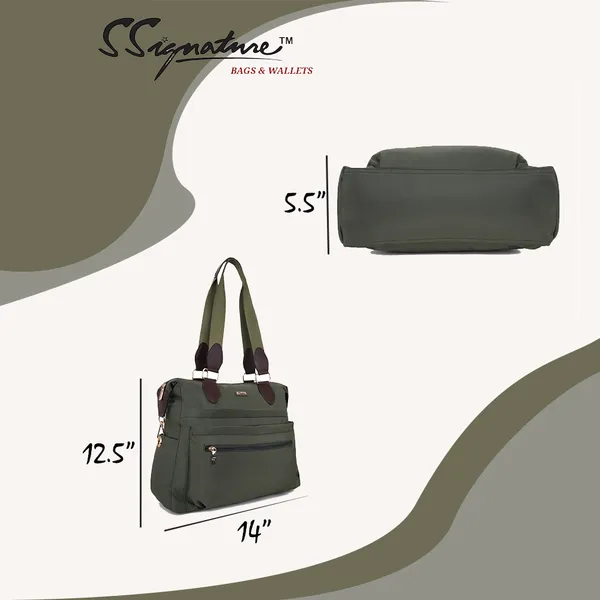 Signature_Olive_Green_Fabric_Multi_Compartment_Convertible_Diaper_Bag_For_Parents