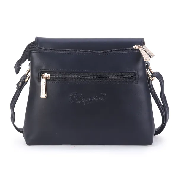 Signature_Navy_Blue_Faux_Leather_Metal_Buckle_Sling_Bag
