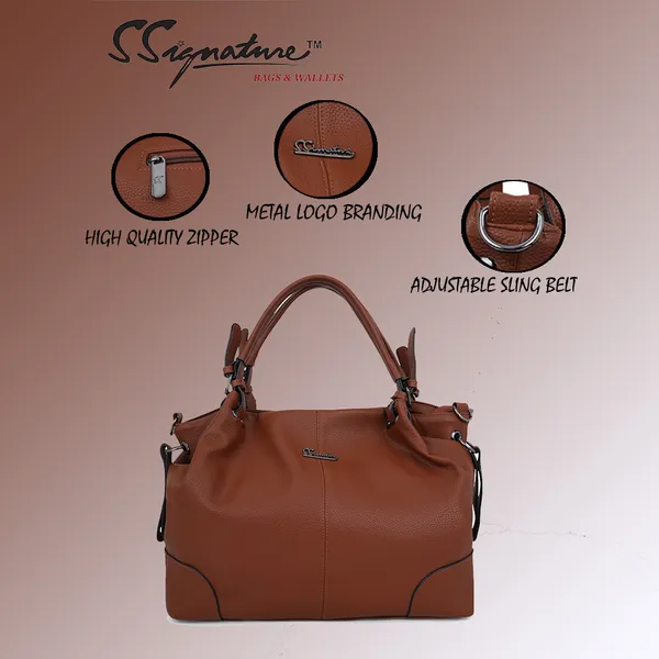 Signature_Brown_Leather_Adjustable_Strap_Handbag_For_Women
