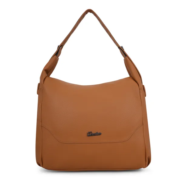 Signature_Tan_Faux_Leather_Adjustable_Strap_Hobo_Bag_For_Women
