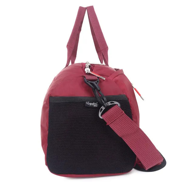 Signature_Maroon_Black_Fabric_Water_Resistant_Shoe_Compartment_Duffel_Bag
