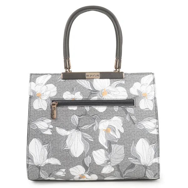 Signature_Grey_Floral_Faux_Leather_Accent_Stripe_Handbag_For_Women