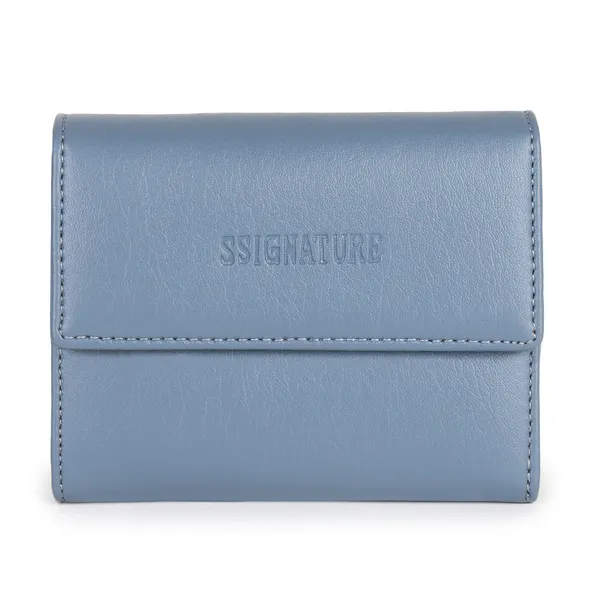 Signature_Blue_Grey_Faux_Leather_Tri_Fold_Wallet_For_Women