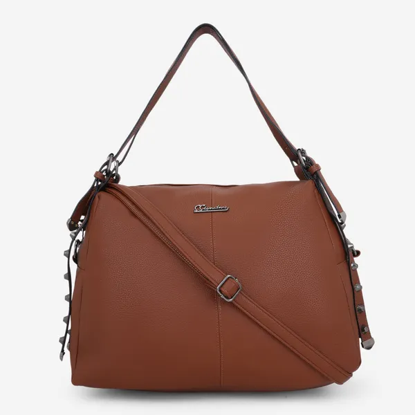 Signature_Brown_Leather_Adjustable_Strap_Handbag_For_Women