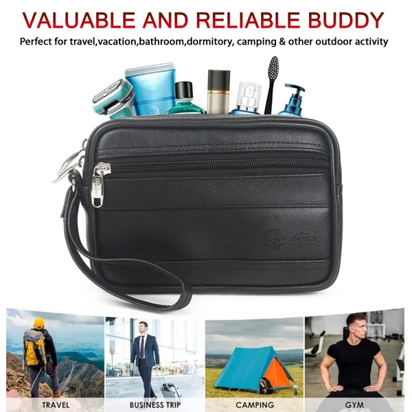Signature_Black_Leather_Multi_Compartment_Wristlet_Pouch_For_Women
