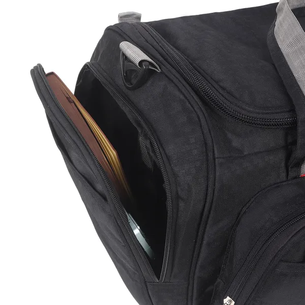 Signature_Black_Fabric_Multi_Compartment_Shoulder_Strap_Duffel_Bag_For_Men_And_Women