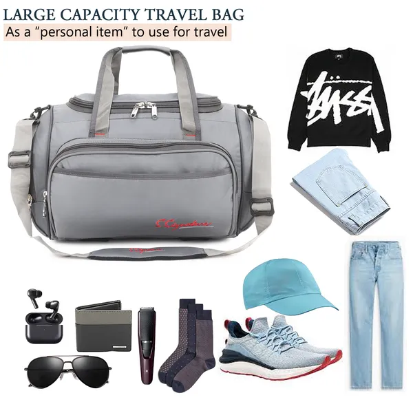 Signature_Grey_Fabric_Adjustable_Strap_Travel_Duffel_Bag_For_Men_And_Women