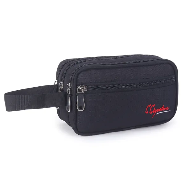 Signature_Black_Fabric_Dual_Compartment_Toiletry_Pouch_For_Women