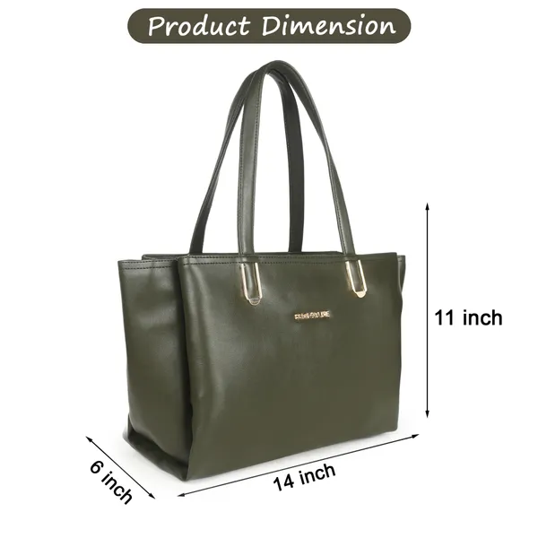 Signature_Olive_Green_Faux_Leather_Structured_Metallic_Zip_Tote_Bag_For_Women
