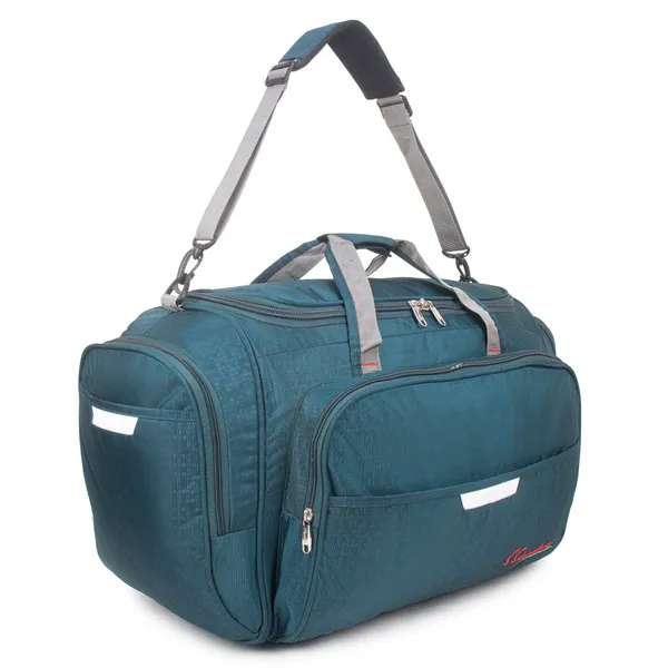 Signature_Teal_Blue_Fabric_Adjustable_Strap_Travel_Duffel_Bag_For_Unisex