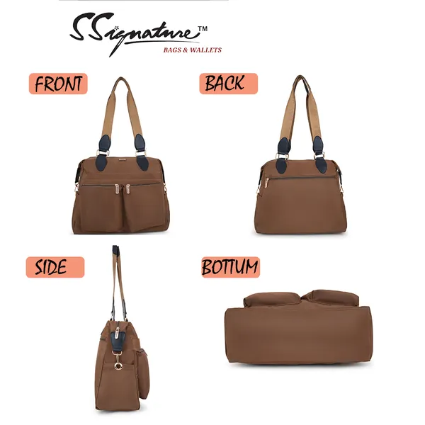 Signature_Brown_Faux_Leather_Adjustable_Strap_Tote_Bag_For_Women